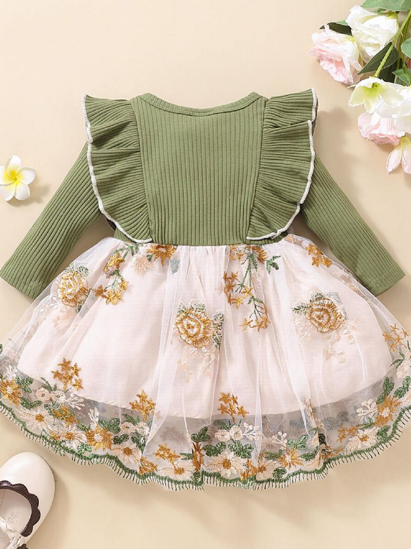 Baby Floral Patchwork Bowknot Dekor Ruffled Sleeve Dress