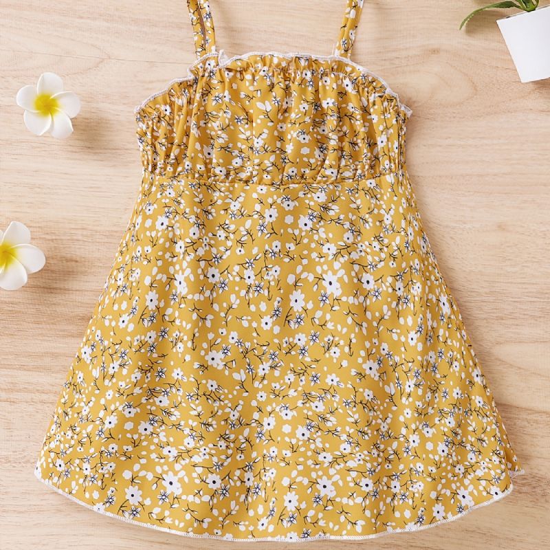 Baby Jenter Casual Søt Ditsy Floral Print Suspender Dress For Bursdagsfest