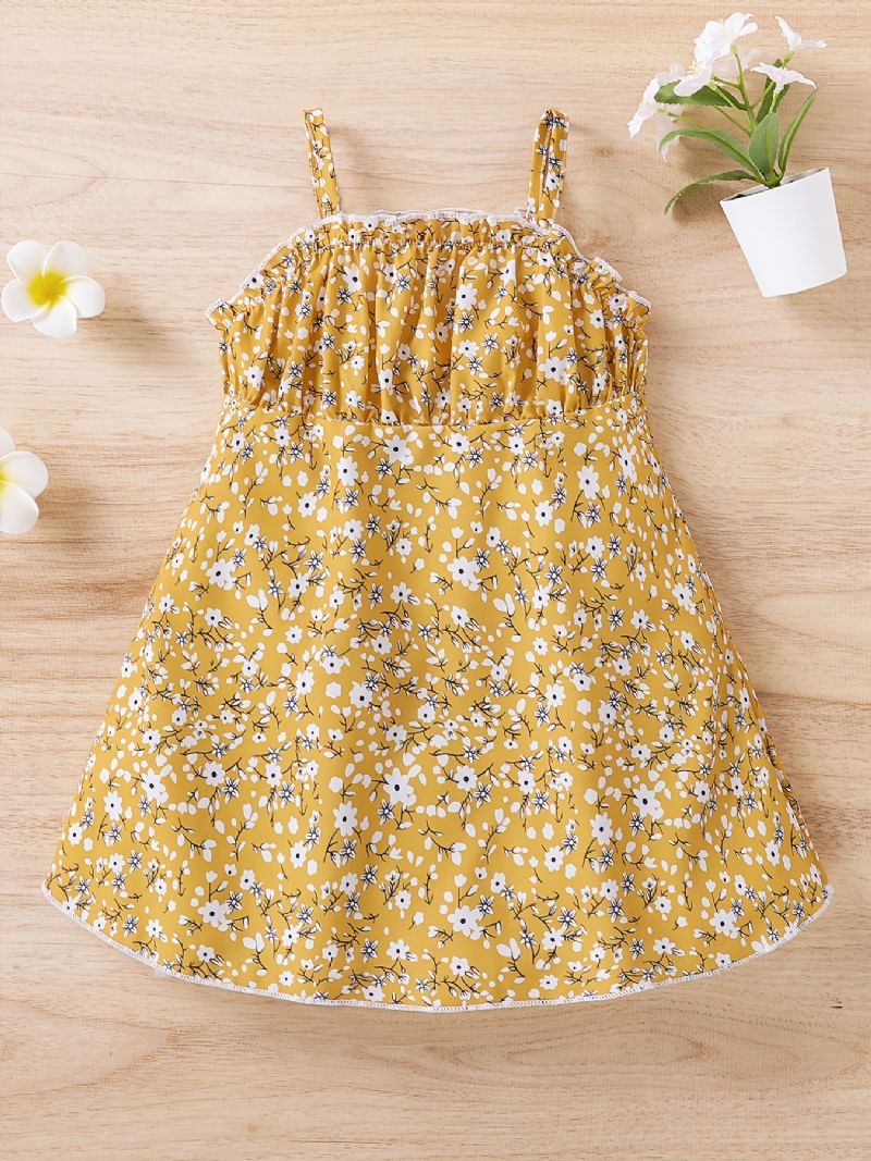 Baby Jenter Casual Søt Ditsy Floral Print Suspender Dress For Bursdagsfest