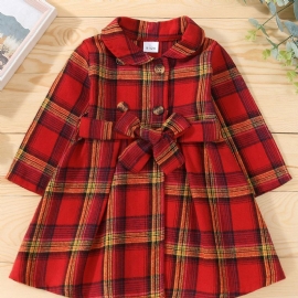 Baby Jenter Christmas Check Lapel Langermet Dress & Belte