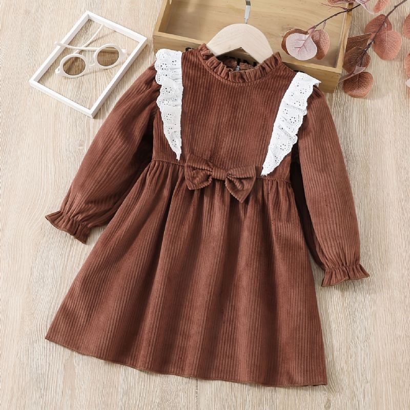 Baby Jenter Corduroy Dress Ruffle Bue Langermet Kjole Barneklær