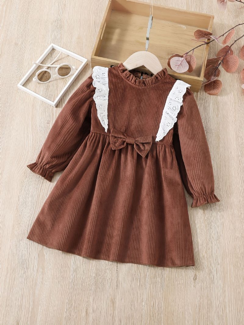 Baby Jenter Corduroy Dress Ruffle Bue Langermet Kjole Barneklær