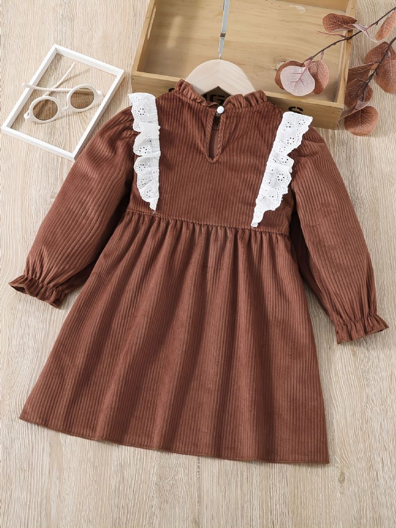 Baby Jenter Corduroy Dress Ruffle Bue Langermet Kjole Barneklær