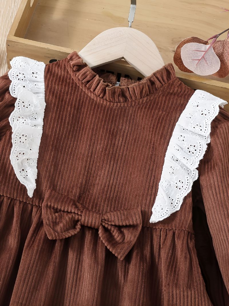 Baby Jenter Corduroy Dress Ruffle Bue Langermet Kjole Barneklær