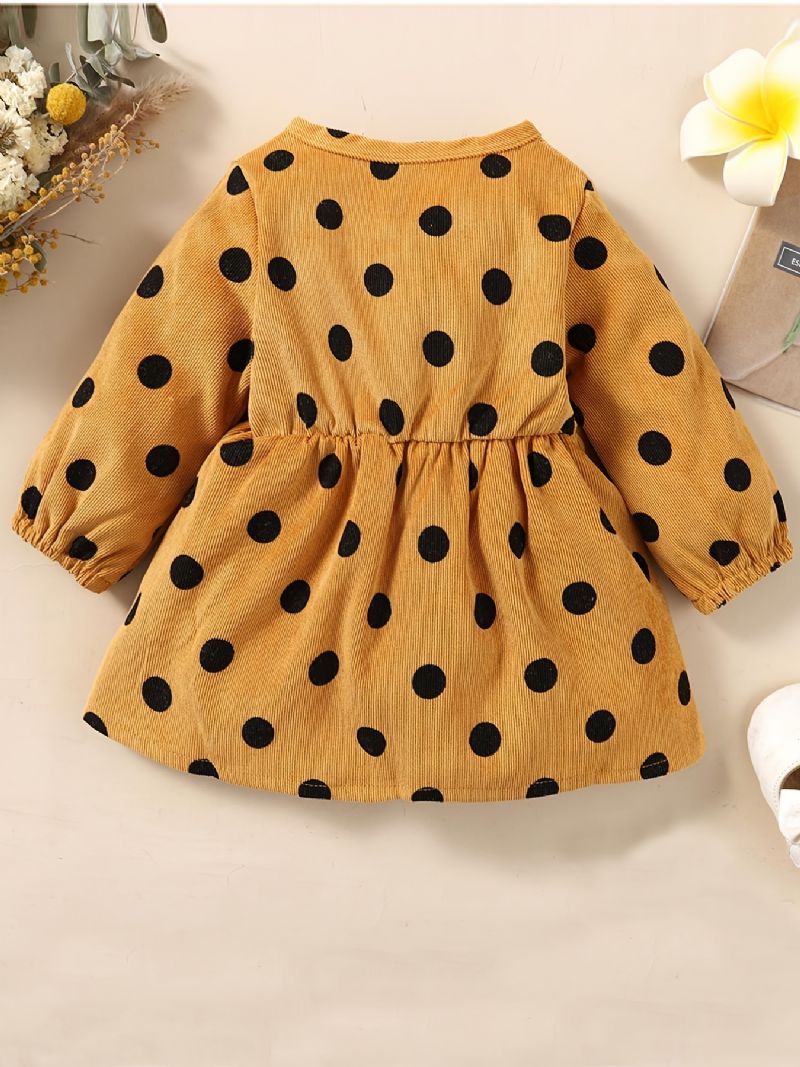 Baby Jenter Dress Langermet Rund Hals Polka Dots Pocket Barneklær