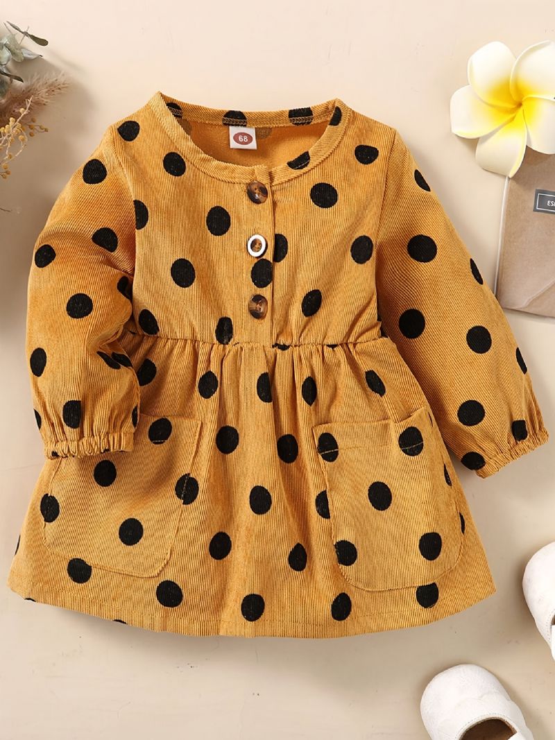 Baby Jenter Dress Langermet Rund Hals Polka Dots Pocket Barneklær