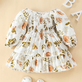 Baby Jenter Dress Ruffle Plissert Langermet Blomster Print Kjole Barneklær