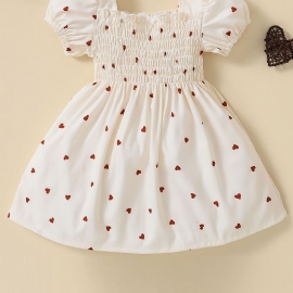 Baby Jenter Heart Print Puffer Sleeve Dress Babyklær