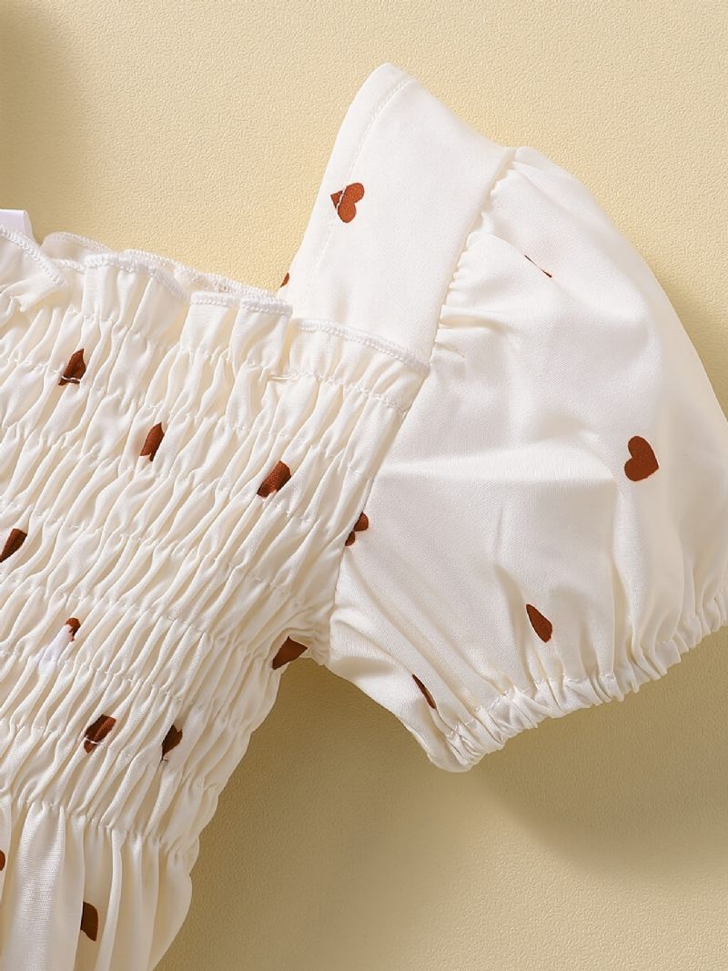 Baby Jenter Heart Print Puffer Sleeve Dress Babyklær