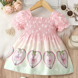Baby Jenter Kortermet Puff Sleeve Dress Heart Print Gradient Color Summer