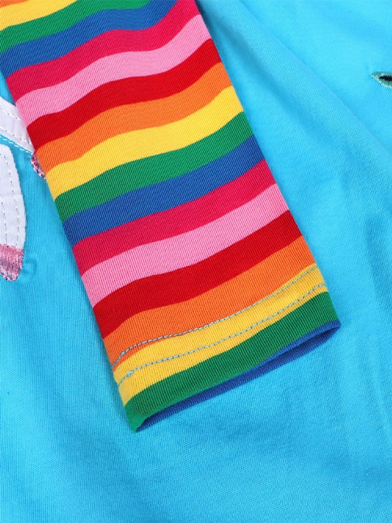 Baby Jenter Lange Ermer Volanger Kjole Unicorn Blomster Broderi Rainbow Pocket Dress Barneklær