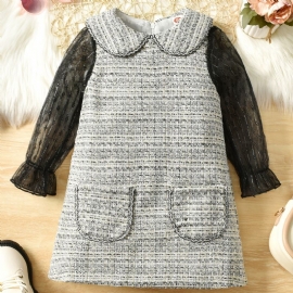 Baby Jenter Langermer Dress Ruffle Sleeve Mesh Skjøtekjole Barneklær