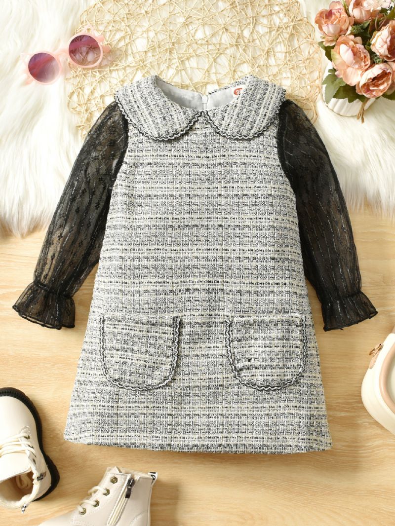 Baby Jenter Langermer Dress Ruffle Sleeve Mesh Skjøtekjole Barneklær