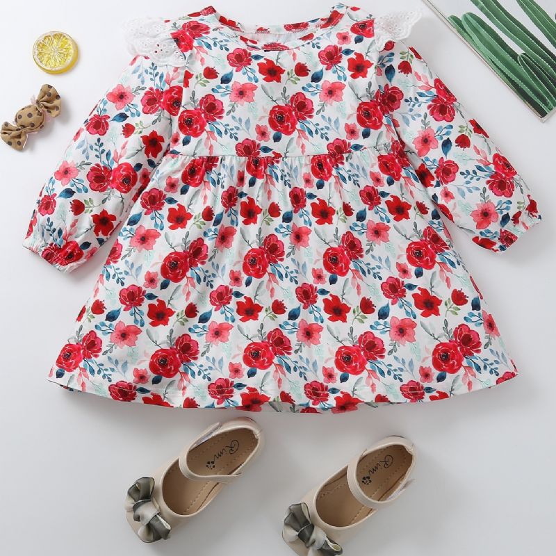 Baby Jenter Langermet Floral Print Ruffle Dress