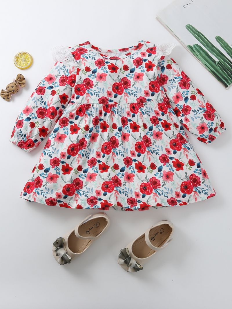 Baby Jenter Langermet Floral Print Ruffle Dress