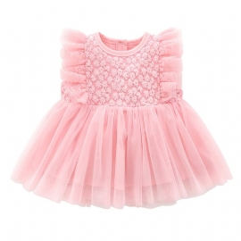 Baby Jenter Mesh Prinsesse Kjole Blomster Broderi Tutu Festkjole