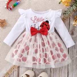 Baby Jenter Mesh Stitching Dress Cartoon Ladybug Langermet Kjole Vår Høst