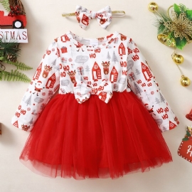 Baby Jenter Red Mesh-kjole Og Matchende Pannebånd Til Jul