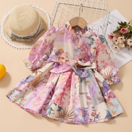 Baby Jenter Ruffle Dress Blomster Print Langermet Princess Barneklær