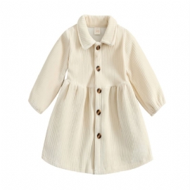 Baby Jenter Søt Corduroy Lapel Cardigan Dress Langermet Button Down Thermal For Party