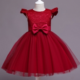 Babyjenter Ruffled Flying Sleeve Tutu Dress Blonder Mesh Sløyfe Dekor Festkjole Prinsessekjole Brudekjole Barneklær