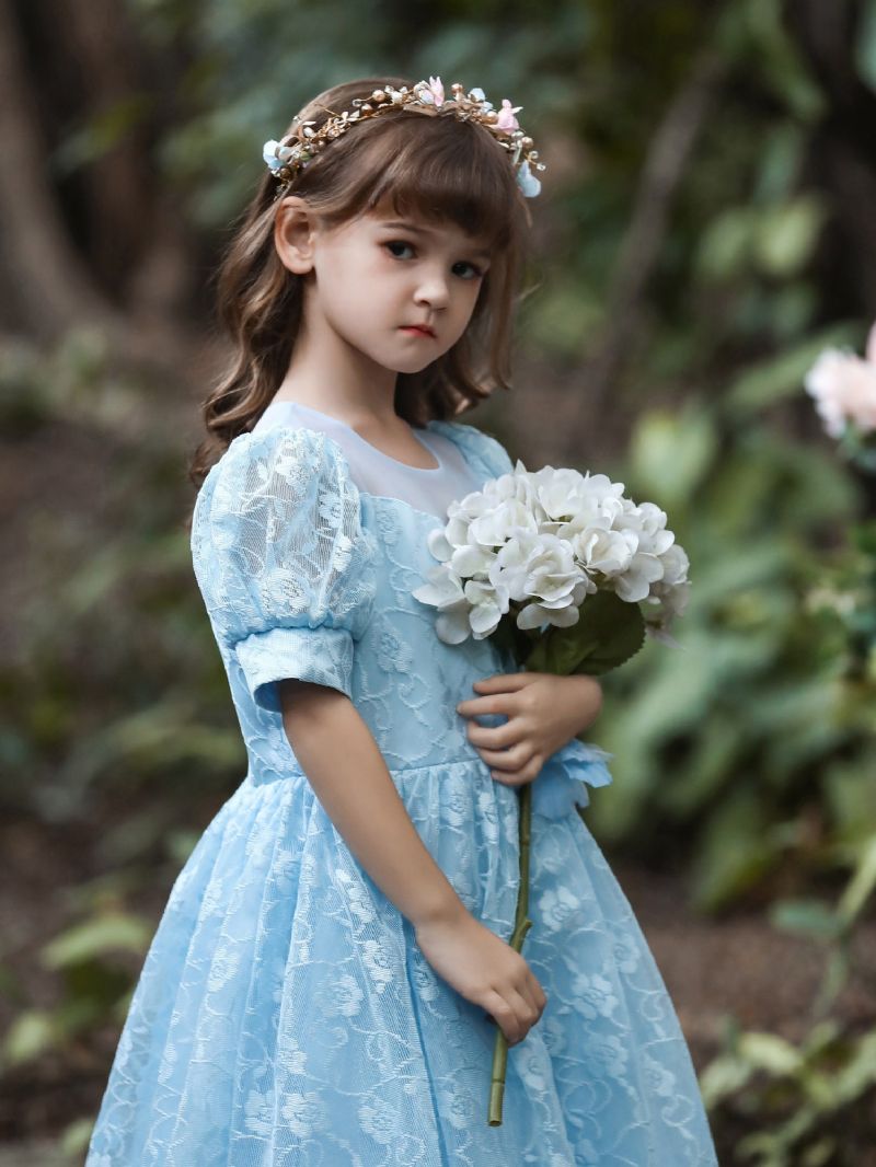Barn Jenter Blonder Blomster Prinsesse Kjole Puffy Aftenkjole