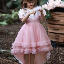 Blomsterjente Blondekjole Pageant Barn Bryllup Jul Festkjole Mesh Prinsesse Kjole Piano Performance