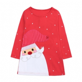 Christmas Baby Jenter Long Sleeve Dress Cartoon Print Stripet Princess