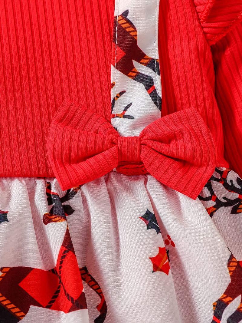 Christmas Jentebaby Elg Print Langermet Triangle Romper Dress Pannebånd