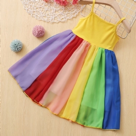 Ermeløs Stropp Til Jenter Rainbow Color Patchwork Kjole Barneklær