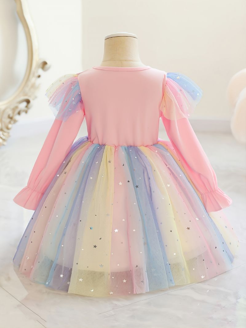 Jentekjole Casual Mote Unicorn Rainbow Paljett Mesh-kjole Til Bursdagsfest Cosplay
