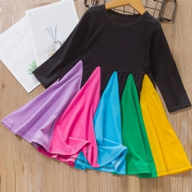 Jentekjole Langermet Rundhals Colorblock Rainbow Ruffle Dress Prinsessekjole