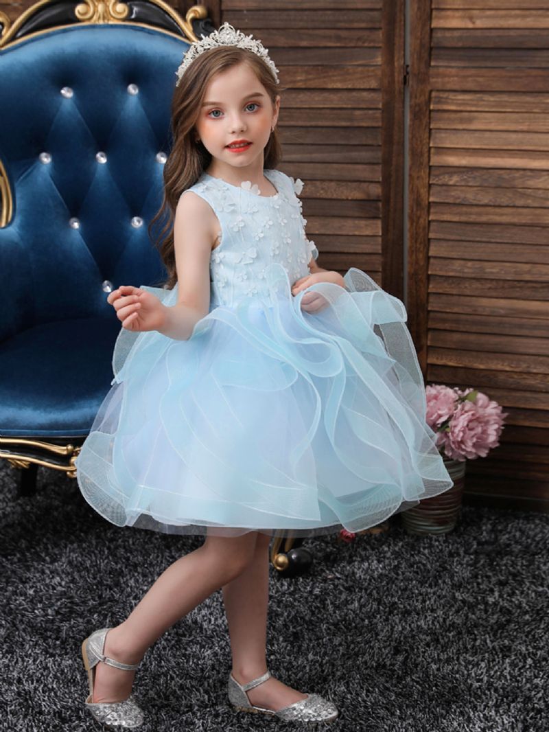 Jenter Bryllup Prinsesse Fluffy Flower Dress Barnebursdagsfest Pageant Tutu Tyll Prinsessekjoler