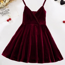 Jenter Burgundy Velvet Spaghetti Stap Cami Dress Barneklær