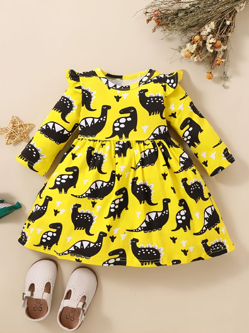Jenter Casual Cartoon Dinosaur Langermet Kjole