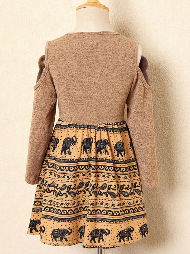 Jenter Casual Elephant Pattern Langermet Kjole