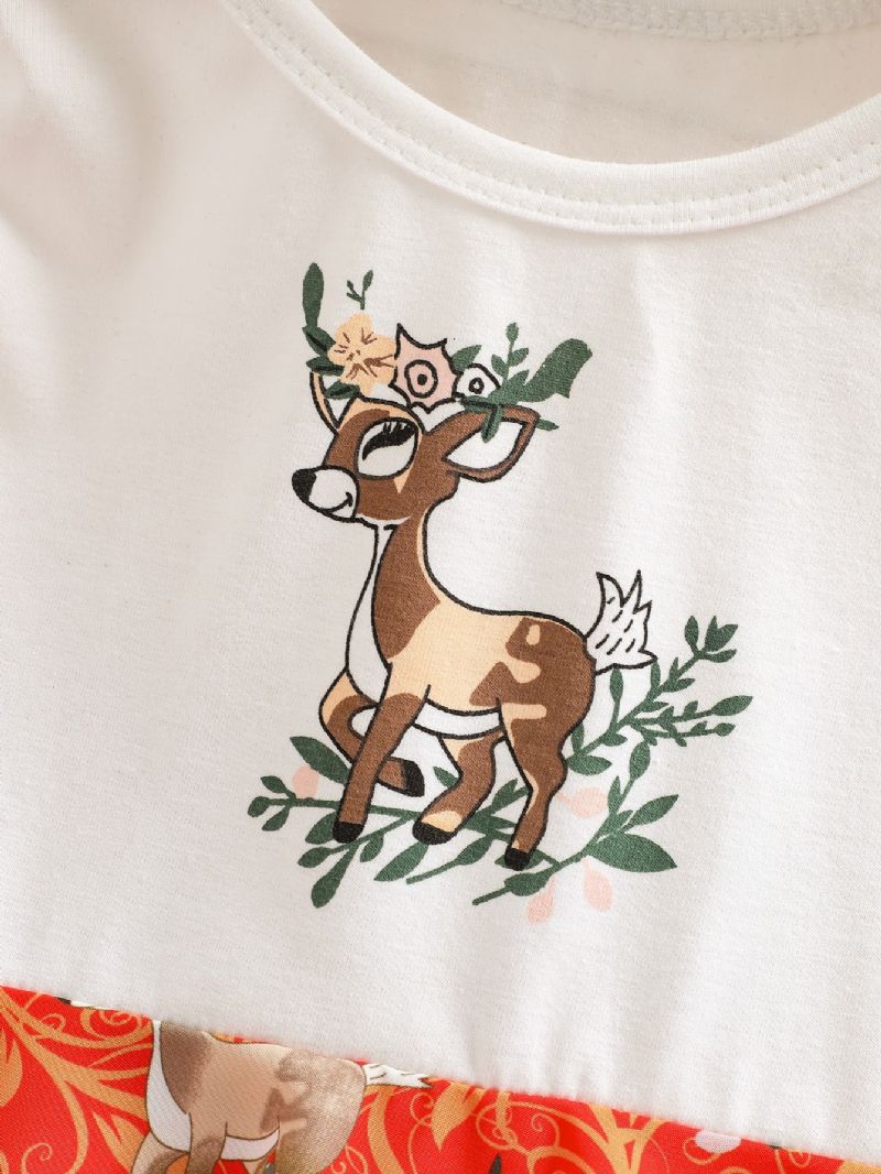 Jenter Christmas Crew Neck Langermet Elk Print Dress