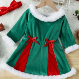 Jenter Christmas Fleece Thickened Dress For Winter