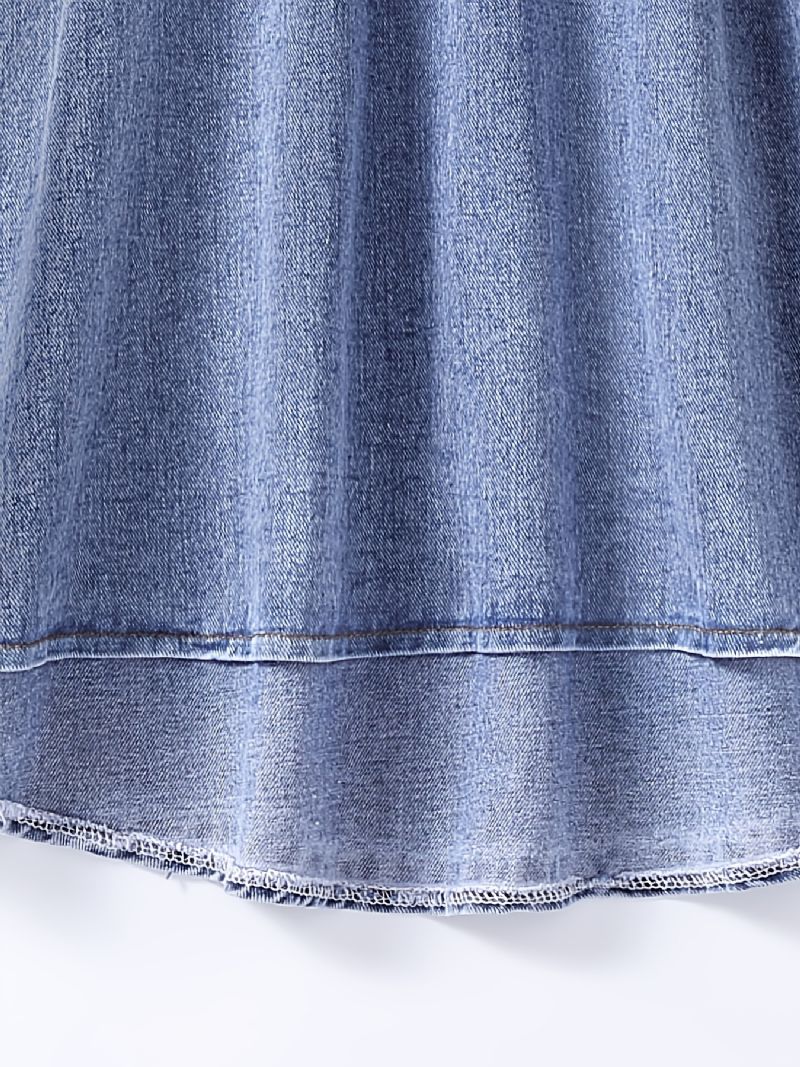 Jenter Denim Kjole Ermeløs Solid Ruffle Dress Barneklær