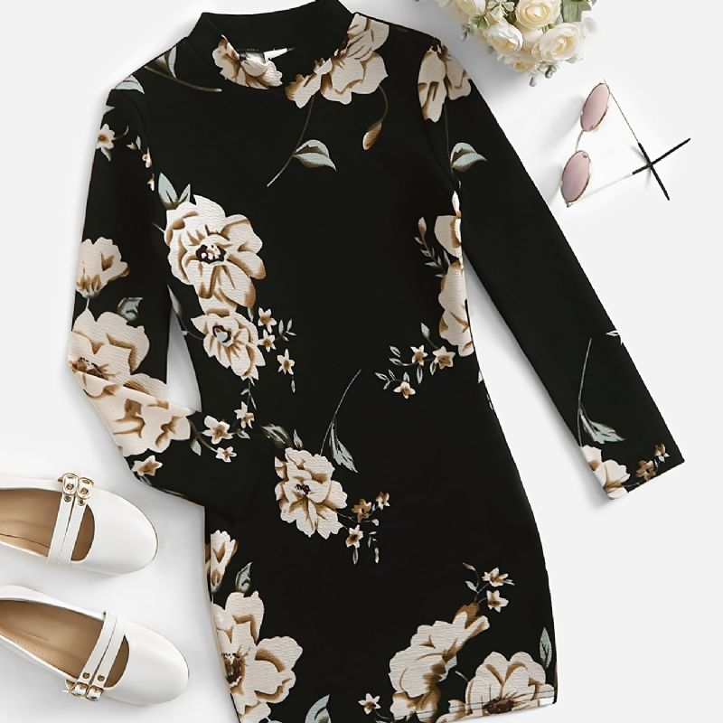 Jenter Elegant Floral Print Bodycon Dress Barneklær