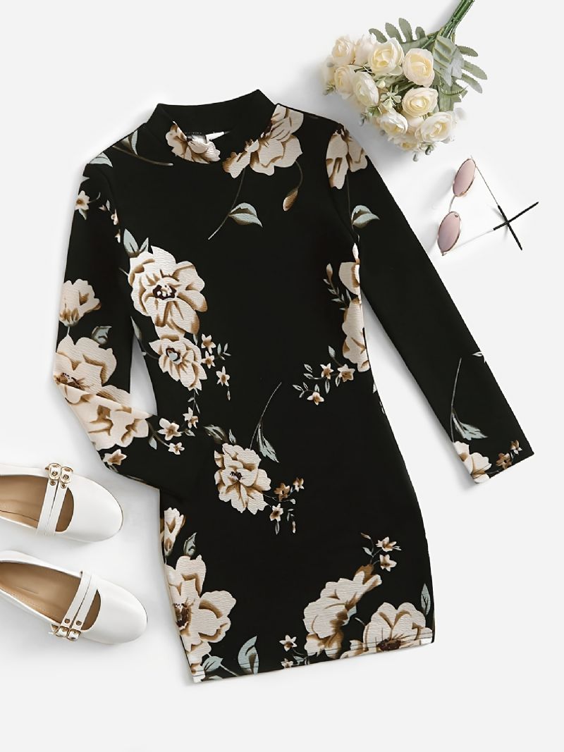 Jenter Elegant Floral Print Bodycon Dress Barneklær