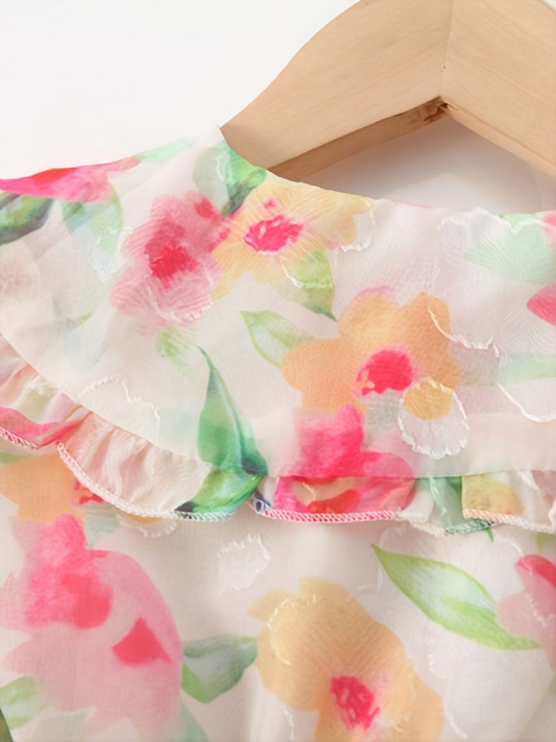 Jenter Floral Chiffon Dress Langermet Doll Collar Princess