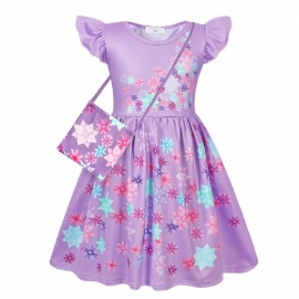 Jenter Flying Sleeve Prinsessekjole Blomster Print Kostyme Dress Up Bursdagsfest Juleantrekk Barneklær