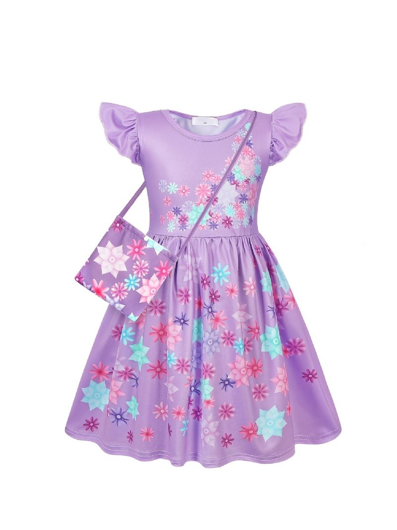 Jenter Flying Sleeve Prinsessekjole Blomster Print Kostyme Dress Up Bursdagsfest Juleantrekk Barneklær