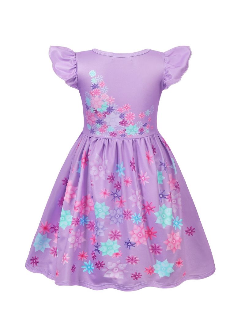 Jenter Flying Sleeve Prinsessekjole Blomster Print Kostyme Dress Up Bursdagsfest Juleantrekk Barneklær