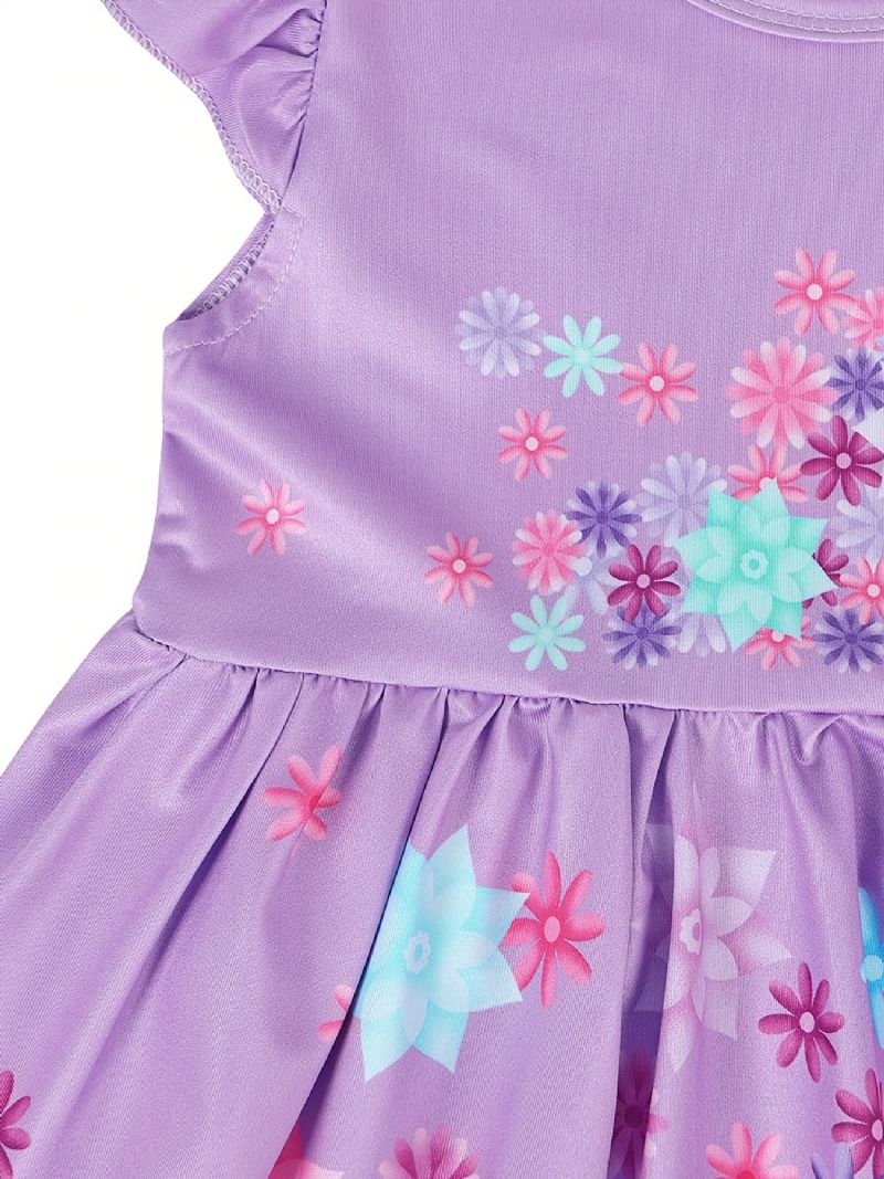 Jenter Flying Sleeve Prinsessekjole Blomster Print Kostyme Dress Up Bursdagsfest Juleantrekk Barneklær