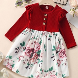 Jenter Flying Sleeve Stitching Flower Dress