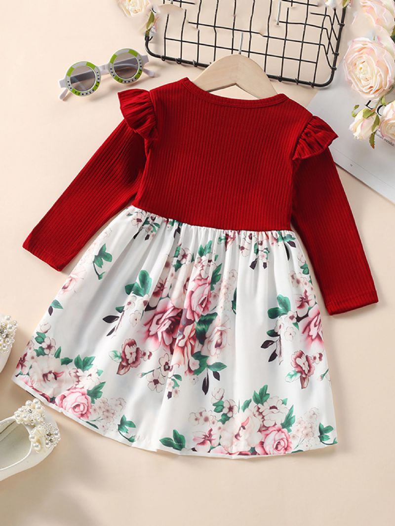 Jenter Flying Sleeve Stitching Flower Dress