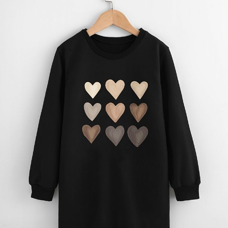 Jenter Heart Print Sweatshirt Dress Langermet Crew Neck Barneklær