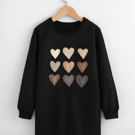 Jenter Heart Print Sweatshirt Dress Langermet Crew Neck Barneklær
